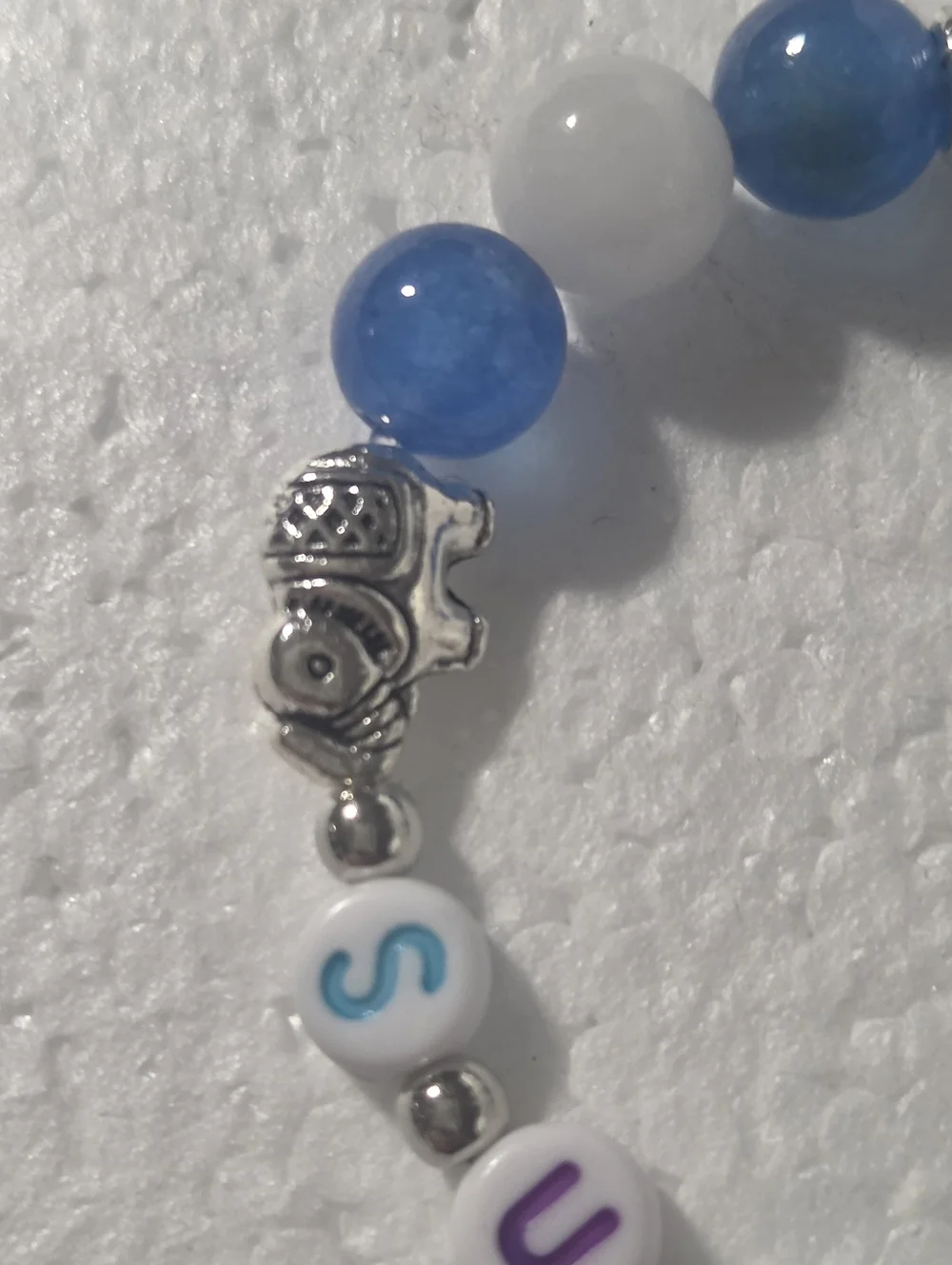 Handcrafted Beaded 'SUCCESS' Bracelet with Blue and White Gem Beads - Picture 6 of 10